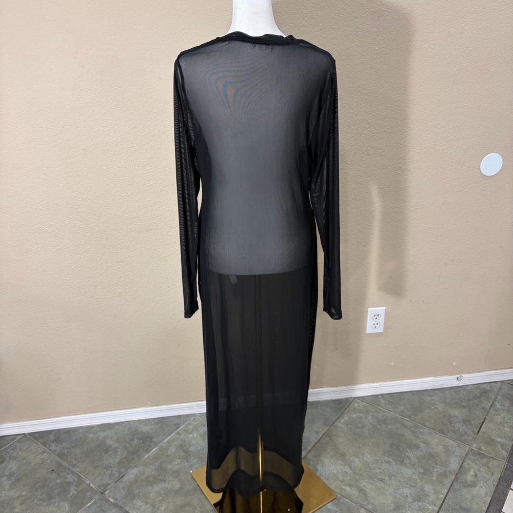 GOOD AMERICAN Mesh Maxi Black Dress Women's Sz 5 Thumbhole Sexy Grunge - Picture 7 of 12